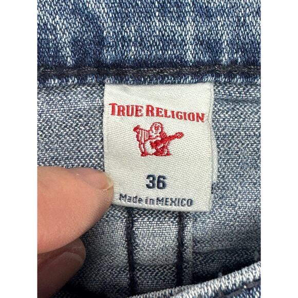 True Religion Men's Rocco Relaxed Skinny Moto Blue Denim Jeans - Size 36 (37x34) - Picture 4 of 7